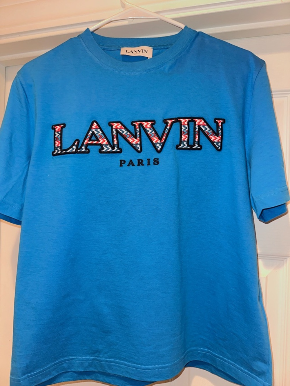 Lanvin Blue Logo T-Shirt with Patterned Embroidery